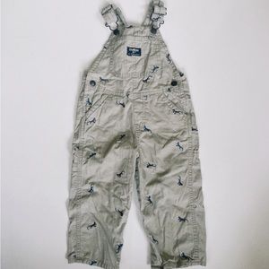 OshKosh B’gosh toddler overalls, khaki with embroidered lizard pattern | 24m